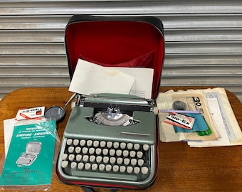 Vintage Metal Silver Empire-Corona Typewriter With Carry Case & Manuals Etc