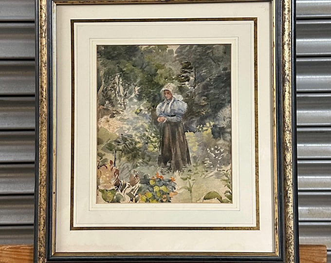 Beautiful Antique Watercolour Of A Young Lady in a Woodland Setting By Henry Sylvester Stannard