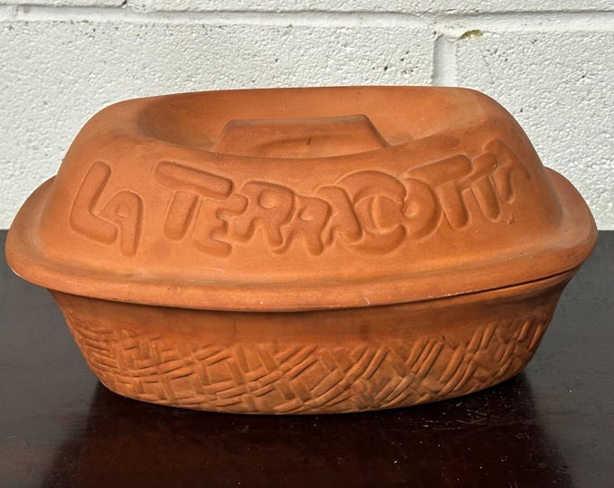 Vintage La Terracotta Ceramiche Clay Roaster Casserole Dish Bread Baker w Lid