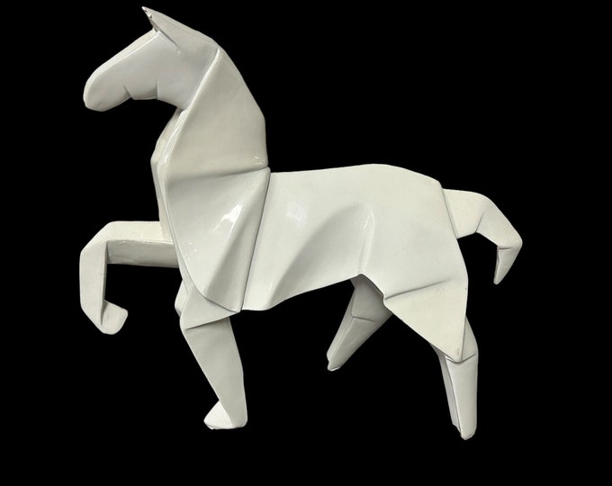 Beautiful Large Vintage White Ceramic Chinese Origami Horse