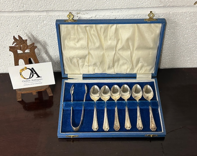 Vintage Cased Set EPNS Teaspoons And Sugar Nips