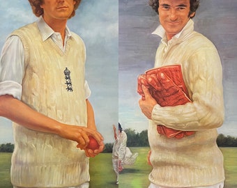 Pair Of Theodore Ramos Cricket Limited Edition Prints of 500 of Alan Knott And Bob Willis - Signed by Artist & Player