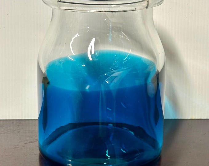 c1970’s Mid Century Blue And Clear Glass Jar Vase