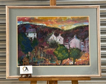 Lovely Large Abstract Landscape Village Scene Oil Painting By Mollie Binfield