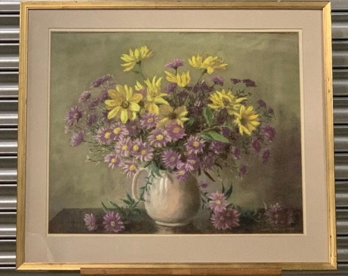 Beautiful Original Still Life Pastel Artwork of Flowers By Ivor Mackenzie