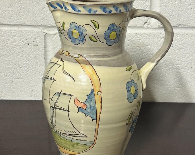Lovely Vintage Earthenware Hand painted Decorative Pottery Jug