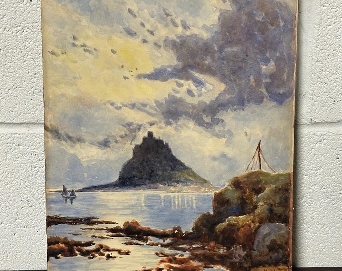 Original Watercolour On Board Dated 1921 Of St Michael’s Mount Signed M H