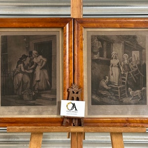 Maple Framed Antique Pair Of Cries Of London Engravings Plate 5 And Plate 10
