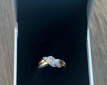 BGE 925 Hallmarked Silver & Gold On Silver Diamond Set Ring Size L