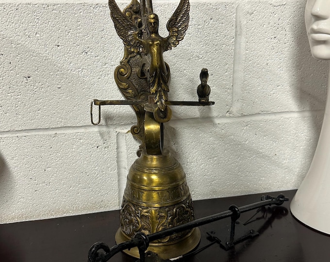Large Wall Mounted Brass Bell With Scroll Chased Bracket And Ring Pull