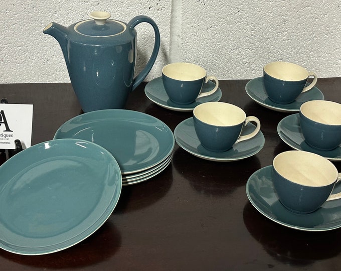 Vintage Poole Pottery England Blue Moon 1950s Coffee Set