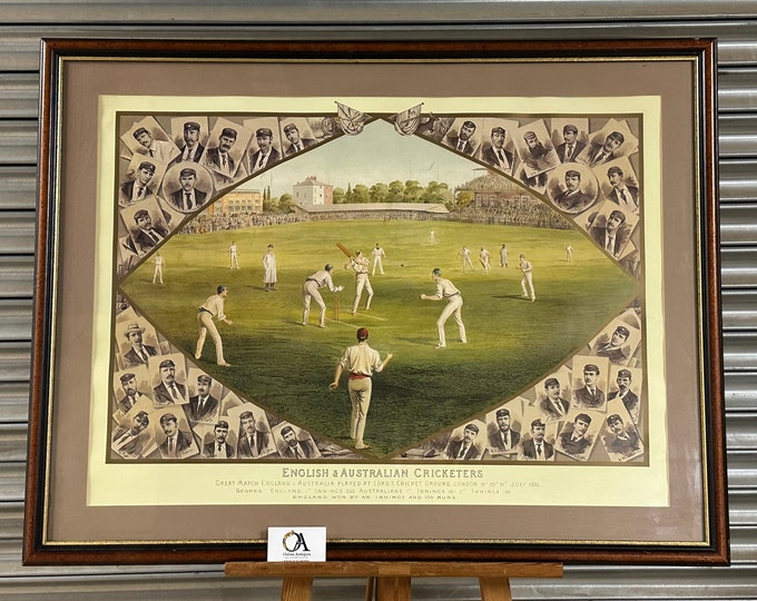 This is a Large Frame and Glazed Print after J F Weedon, Titled ‘English And Australian Cricketers’