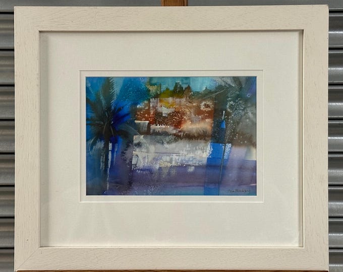 Stunning Abstract Watercolour Scenic Palm Tree Landscape Scene By Ann Blockley