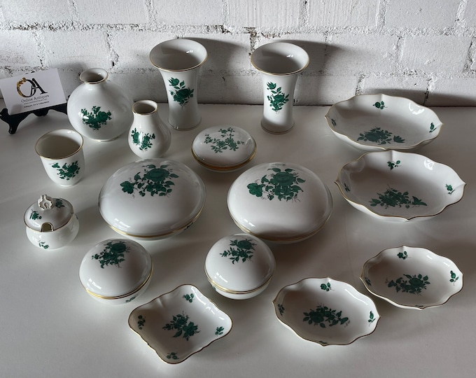 Substantial Collection of Wien Augarten Maria Theresia Green Roses Porcelain