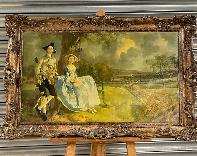 Antique Oleograph After Thomas Gainsborough ‘ Mr and Mrs Andrews’ in a Gorgeous Very Ornate Frame