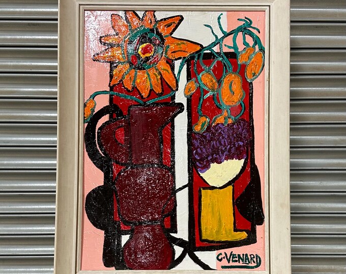 Lovely Vibrant Still Life Flowers Oil Painting In The Manner Of Claude Venard