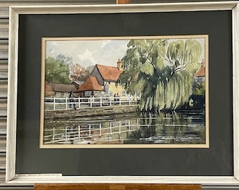 Large Original Watercolour Titled Duck Pond, Bennington, Herts By Clifford Culpin