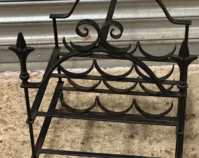 Vintage Black Wrought Iron 6 Bottle Wine Holder