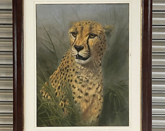 Superb Original Pastel Study of a Cheetah by Vic Andrews in a Handmade Frame