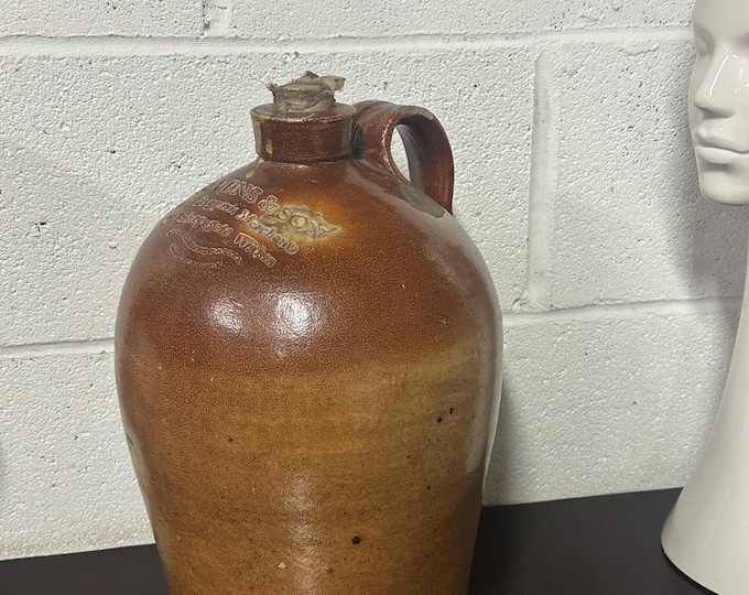 Antique Early 1800’s Salt Glazed Stoneware Flagon Stevens & Son 78 Bishops Gate