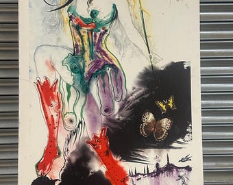 Vintage Salvador Dali, Archangel Fighting The Demon, Chromolithography Print