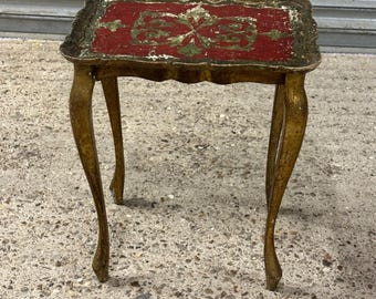 Vintage Italian Florentine Gold Gilded Wooden Side / Wine Table - Hand Painted