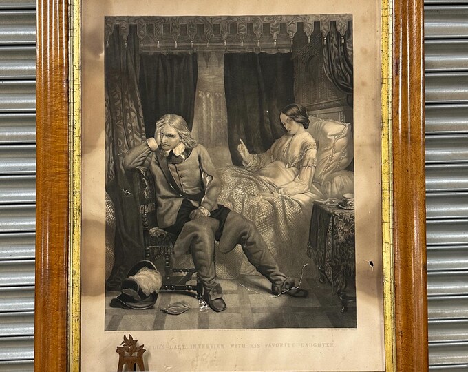 Rare Beautifully Framed Antique Engraving By Charles Tomkins Of Oliver Crowell, Oliver Cromwell’s Last Interview with His Favourite Daughter