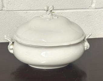 Large Antique Elegant Meissen German White Tureen Soup Bowl - Lovely Condition