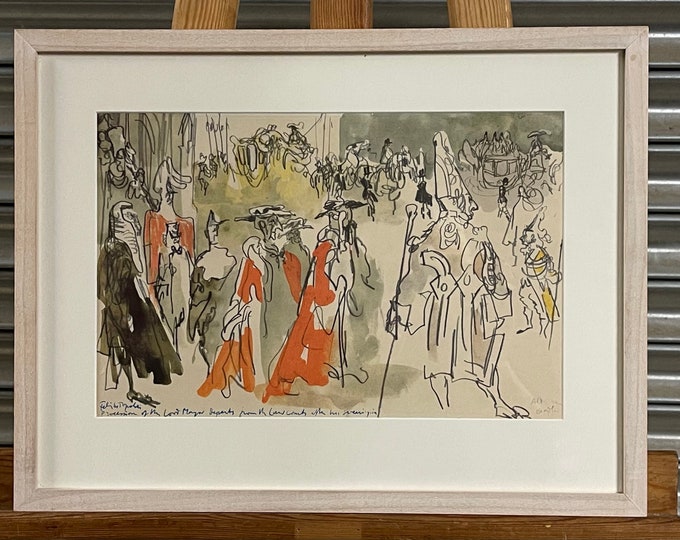 Fabulous Feliks Topolski ‘The Mayors Processions’ Framed & Glazed Coloured Print