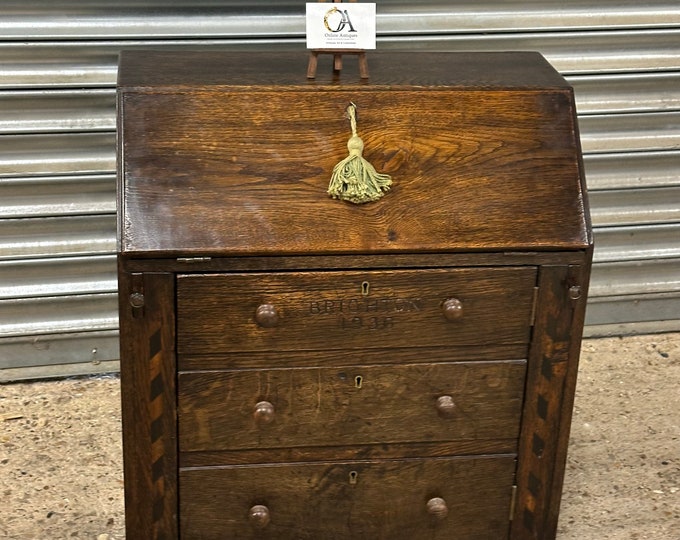 Charming Georgian Style Apprentice Piece Oak Bureau inscribed Brighton 1936