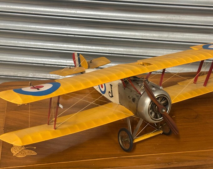 Vintage Scratchbuilt Sopwith Camel British Single-Seat Biplane Model Plane