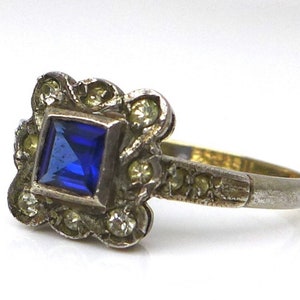Vintage Art Deco Style Sapphire Diamond Paste 9ct Gold & Silver Ring