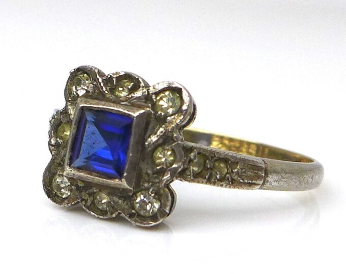 Vintage Art Deco Style Sapphire Diamond Paste 9ct Gold & Silver Ring