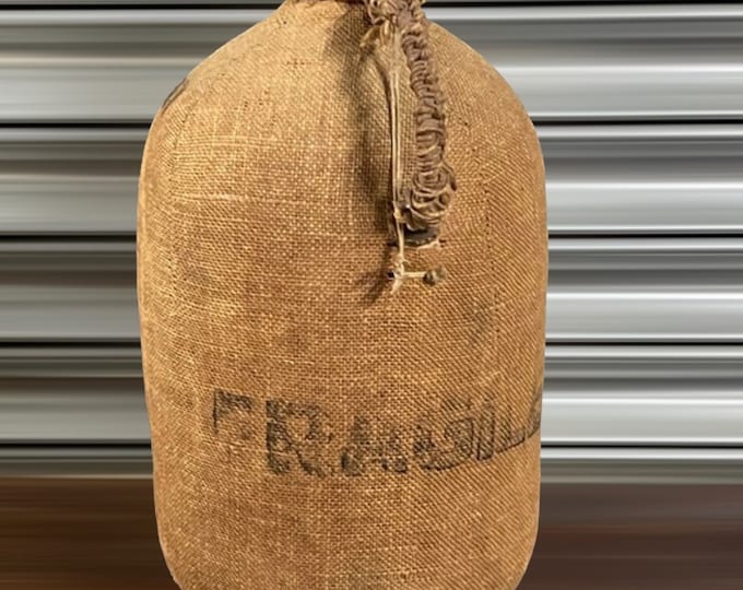 Antique French 19th Century Hessian Wrapped Green Glass Flagon.