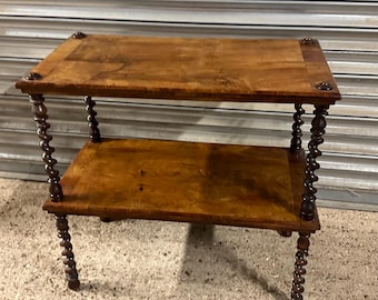 Antique Victorian Walnut Two-Tier Whatnot / Side Table with Barley Twist Legs