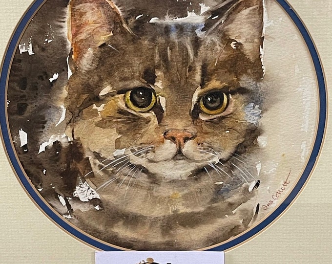 Fabulous Original Watercolour Of A Cat By The Wonderful Artist Iris Collett