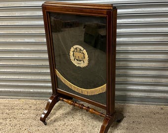 Unique Antique Firescreen With Northamptonshire Regiment with Gibraltar Honour Embroidery