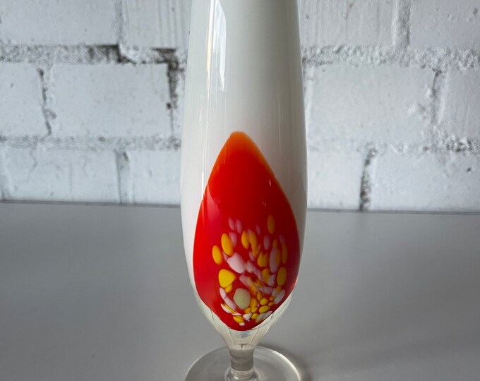 Retro Vintage Orange and White Marbled Murano Vase / Goblet