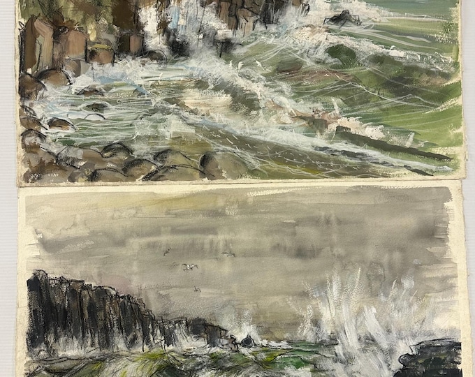 Two Original Paintings Artwork Signed HLS of Lamorna Cove Cornwall circa 1998