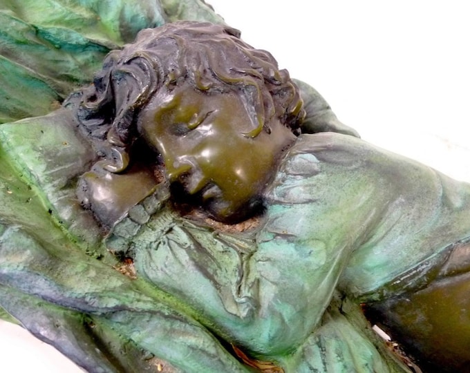 Superb Rare Bronze Sleeping Cherub or Child Figural Sculpture Glass Topped Table, after Auguste Moreau - Limited Edition 77 of 99