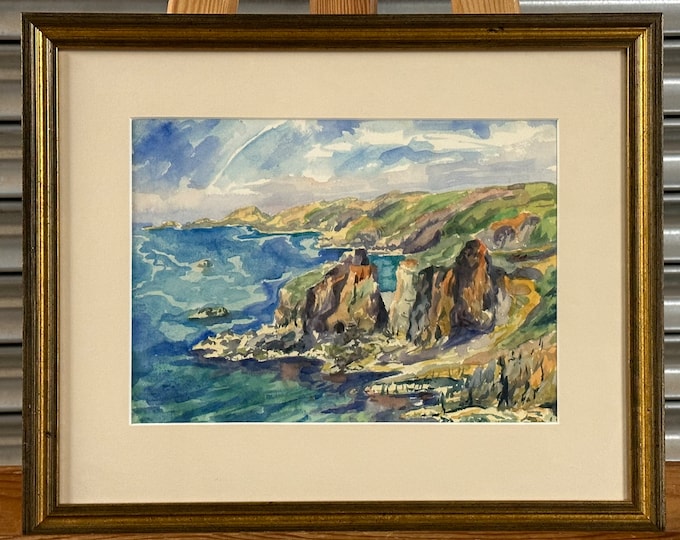 Beautiful Original Watercolour of A Rocky Coastal Scene - Unsigned