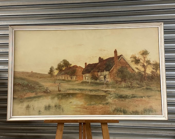 Large Antique Watercolour by L. Warden, Dated 1900 – English Rural Landscape