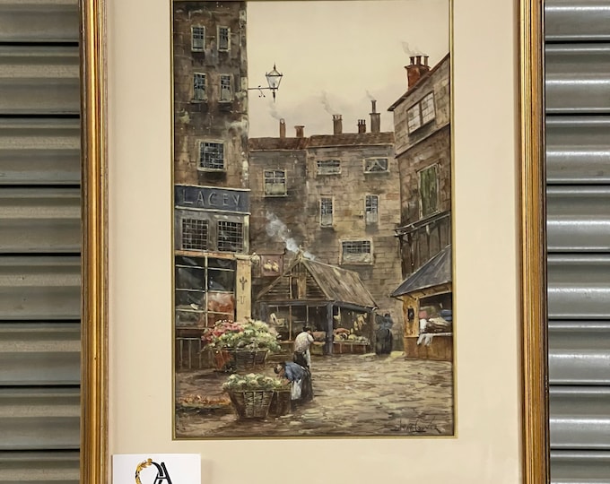 Jan Van Couver (Hermanus Koekkoek, (1836 - 1909)  Watercolour of Flower Sellers in a Street Scene
