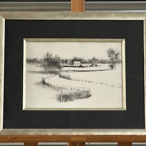 Antique Landscape Etching / Engraving Artwork Countryside Framed Picture