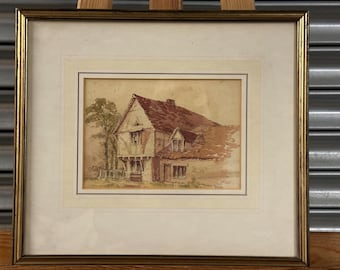 Original 19th Century Watercolour By Alfred Young Nutt Of A Farmhouse Landscape