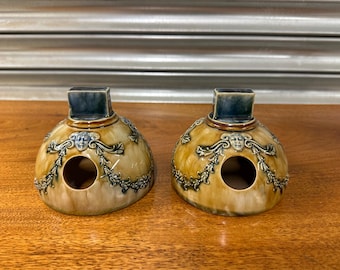 Rare Pair Of Antique Royal Doulton Ceramic Art Nouveau Ashtrays