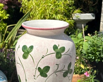 Large Hand-Painted Floral Ceramic Vase – Pink & Green Decorative Display Vase