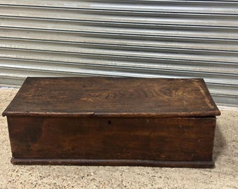 Charming Antique 18th Century Elm Six Plank Coffer / Chest