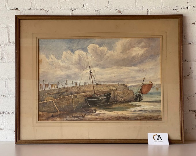 Antique 19th Century Coastal Seascape Watercolour Signed H Strutt 1872
