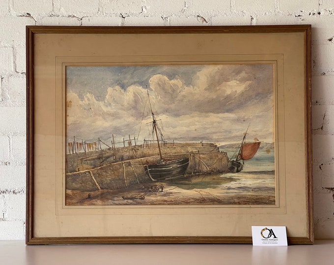 Antique 19th Century Coastal Seascape Watercolour Signed H Strutt 1872